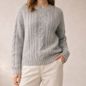 Banana Republic Cable Knit Merino Alpaca Italian Yarn Sweater Gray S
